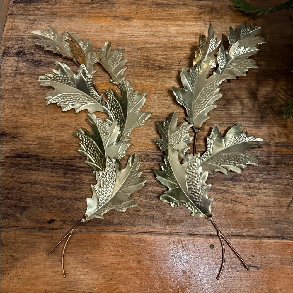Vintage Home Interior Home Interior, A Pair-Botanical Gold Leaf Wall Decor 17”